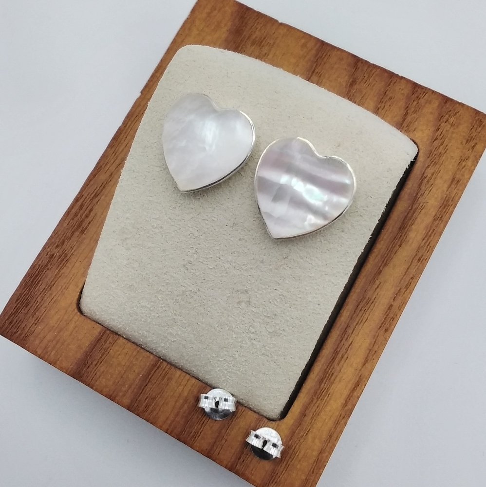 Mother of Pearl Hearts Sterling Silver Earrings